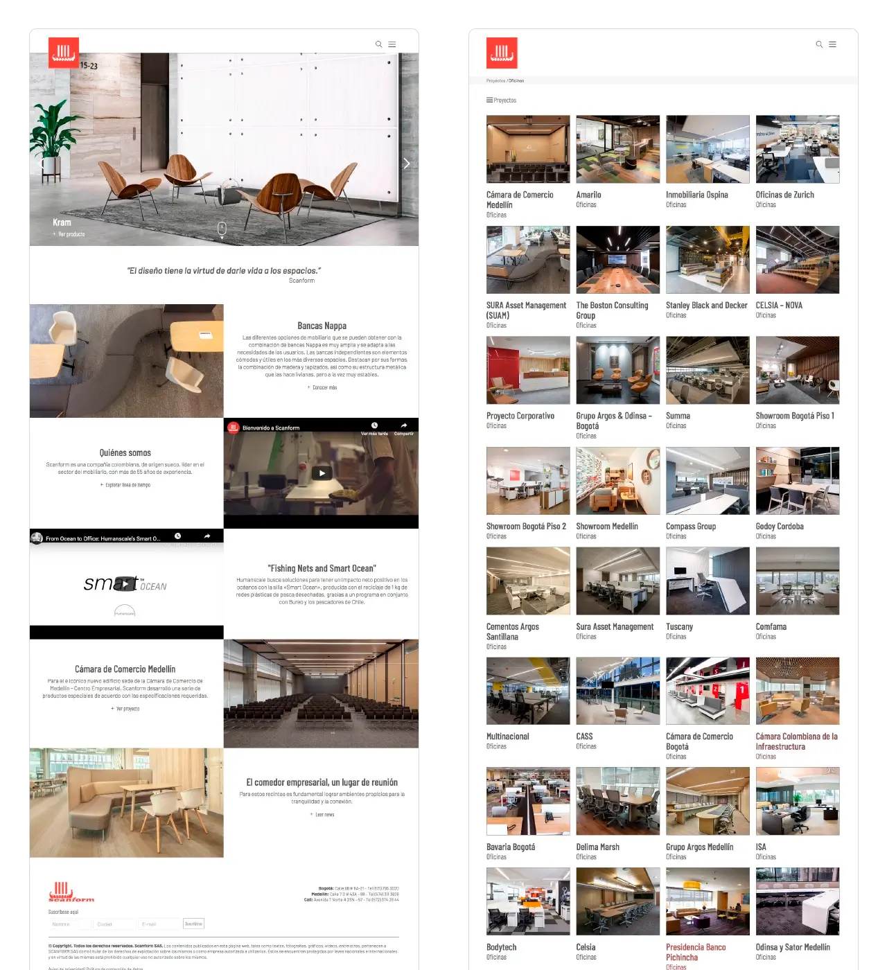 Scanform: página de inicio (Home) minimalista con slider full screen y proyectos destacados del mes.