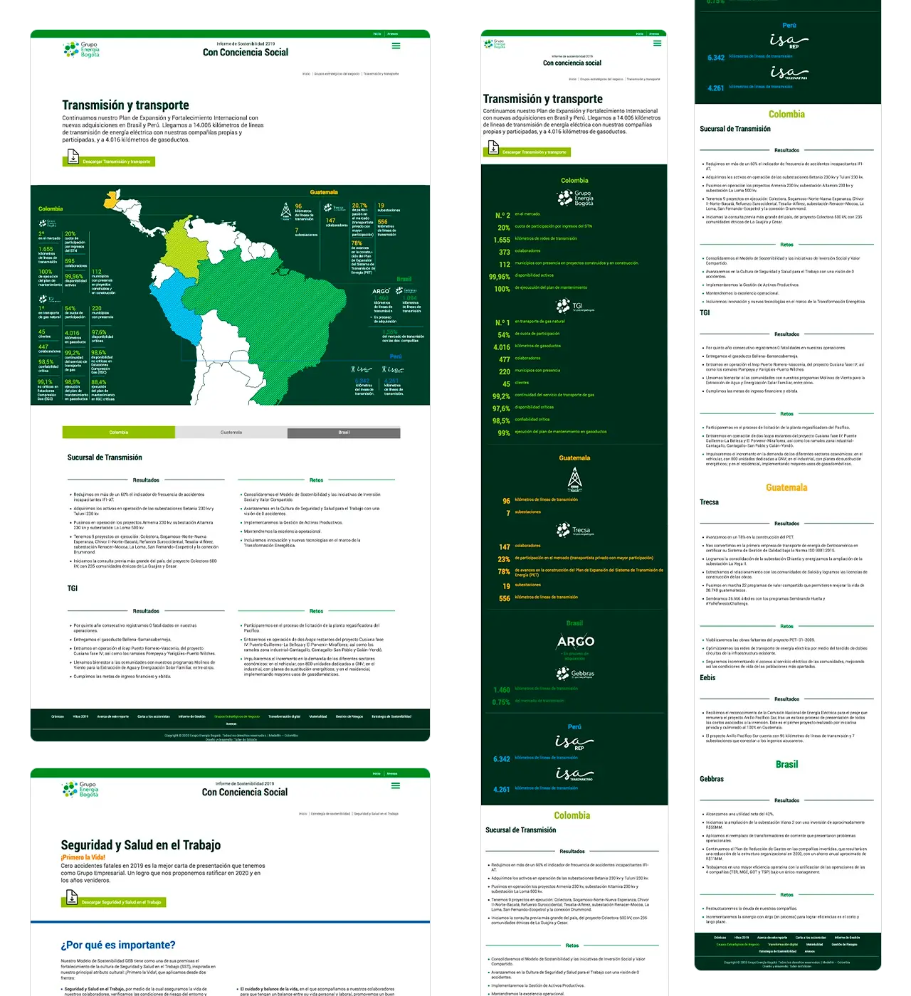 GEB Informe 2019: capítulo Transmisión y Transporte (desktop vs. móvil, mapas y tabs).