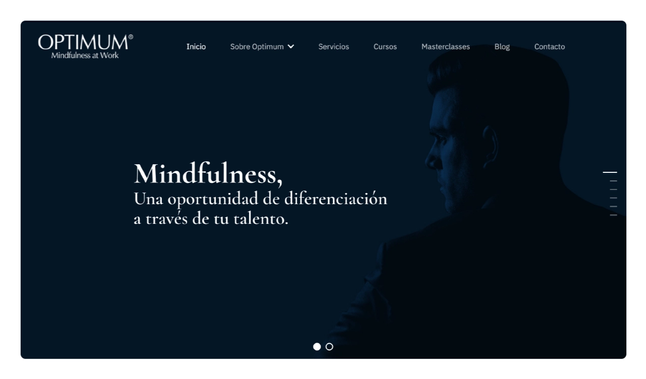 Optimum: portada inicial con slider sobre la optimización del tiempo mediante Mindfulness.