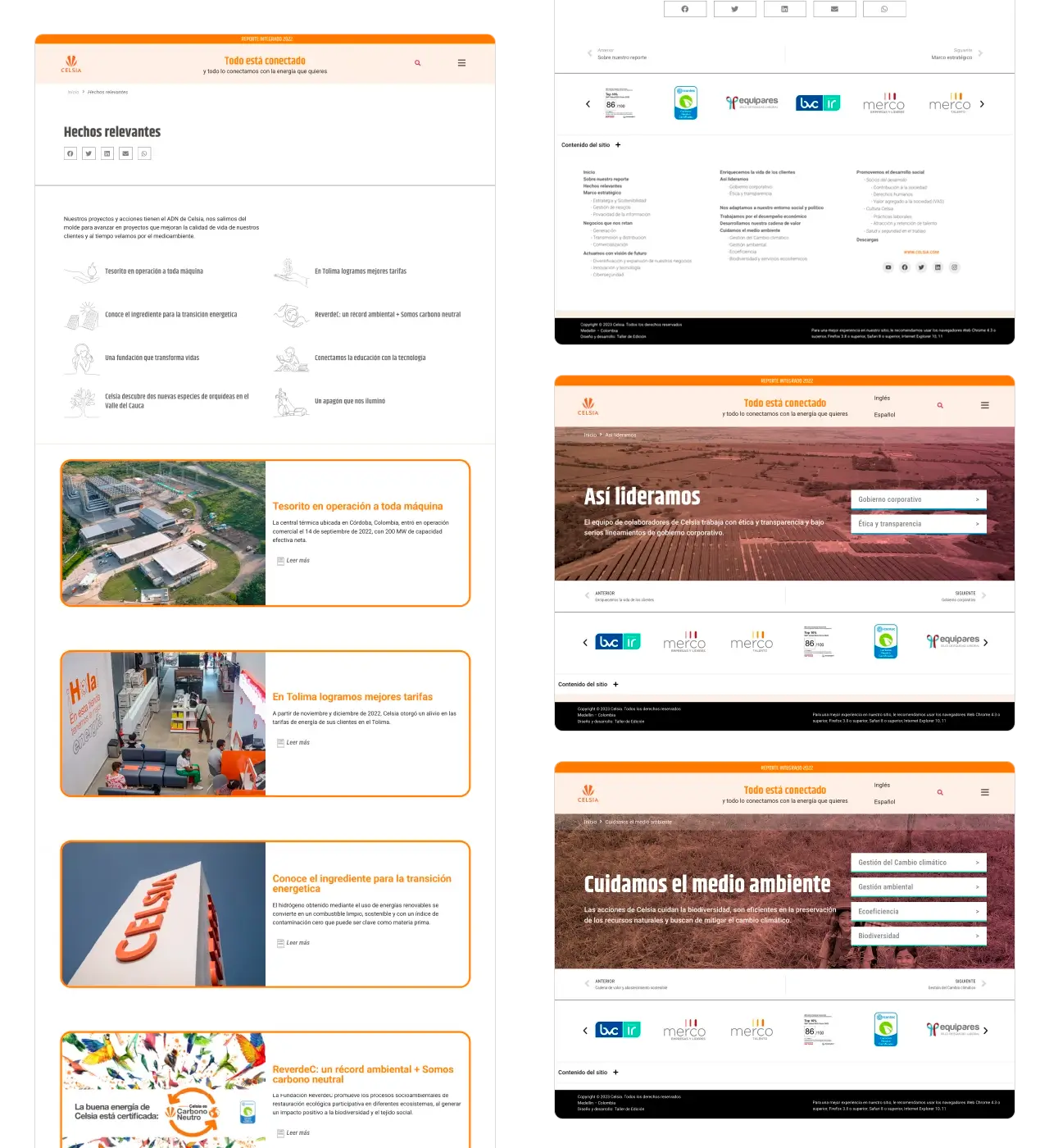Celsia 2022: vistas de hechos relevantes, y portadas de capítulos (medio ambiente).