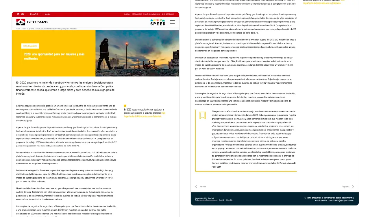 GEOPARK 2020: desarrollo de un hito de gestión (Prosperidad) del Reporte SPEED / ESG.