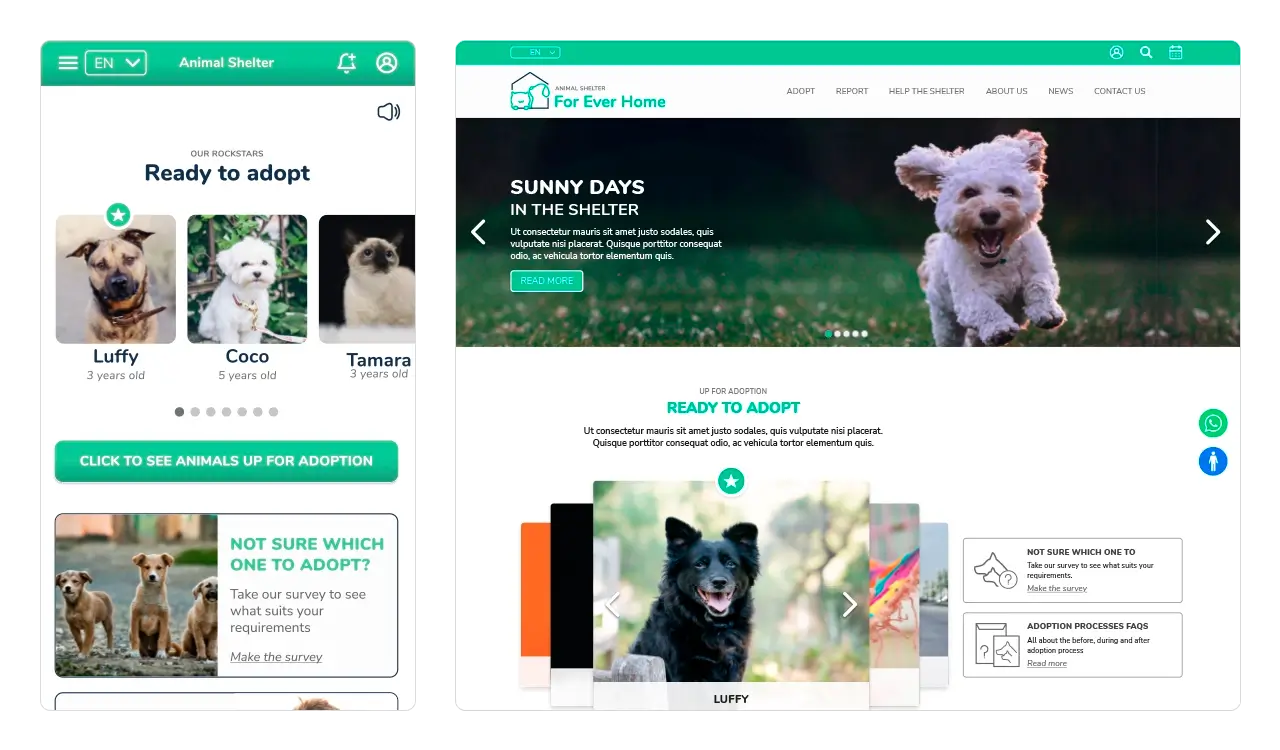 App For Ever Home (experimental): Comparación de diseño de la aplicación móvil y su versión web desktop.