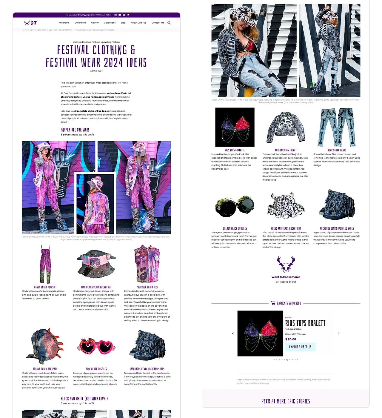 Dua Tua Blog: artículo visual sobre Festival Clothing y carrusel de productos relacionados.