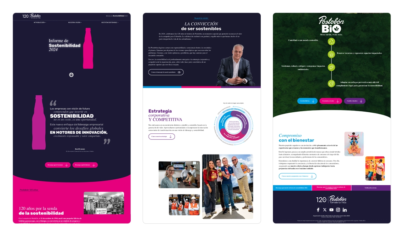 Detalle del Informe de Sostenibilidad Postobón 2024, estrategia y Postobón BIO.
